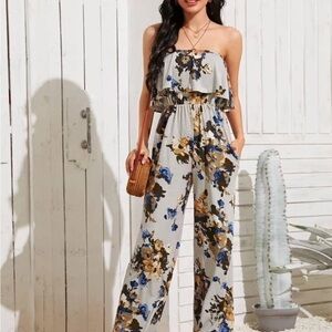 New Floral Strapless Jumpsuit Sz 8
